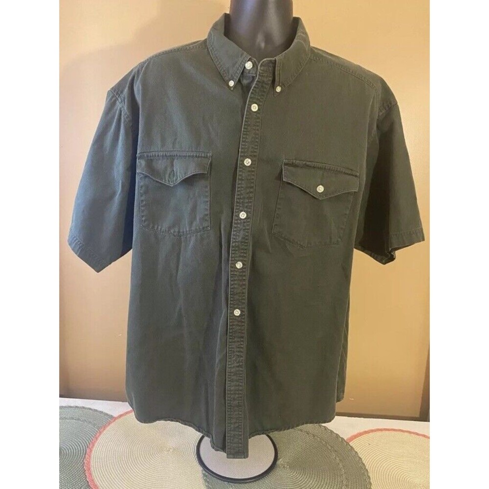 Wrangler Rugged Wear Green Button Up Shirt 2 Front Pockets Men’s Size XXL